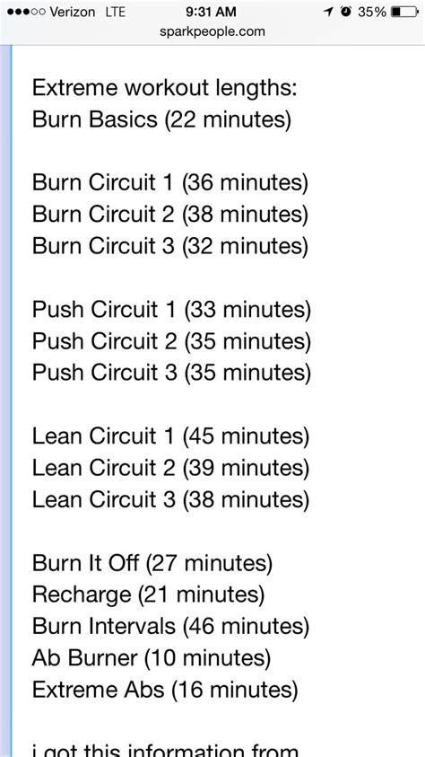 chalean extreme workout lengths.